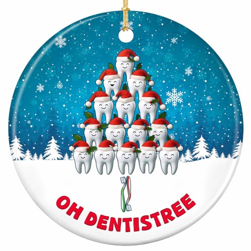 Dentist Tooth Tree Christmas Ornament – 2.9in Ceramic Dental Holiday Keepsake