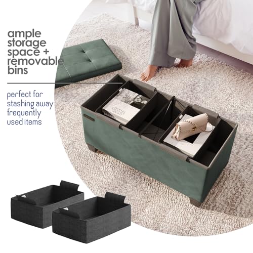 30-Inch Tufted Storage Ottoman Bench with Bins and Removable Legs