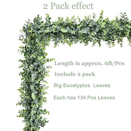Artificial Eucalyptus Garland 2-Pack, 6ft Faux Greenery Vines for Wall Decor