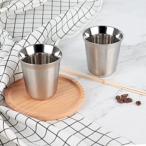 RECAPS Silver 80ml Stainless Steel Espresso Cups Set - Double Wall Insulated