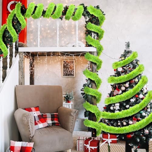 Lime Green Metallic Tinsel Garland - 131 Ft Glitter Twist Decor for Christmas