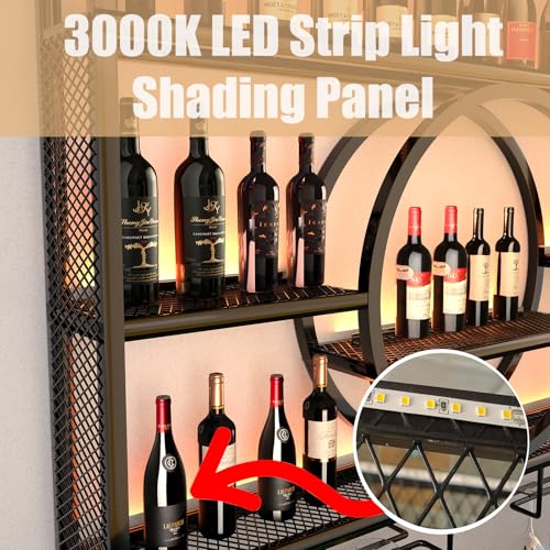 3-Tier Wall Mounted Wine Rack with LED Lights - Modern Metal Liquor Shelf