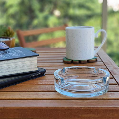 Modern Clear Glass Ashtray for Cigarettes, 4.2 Inch, Set of 2