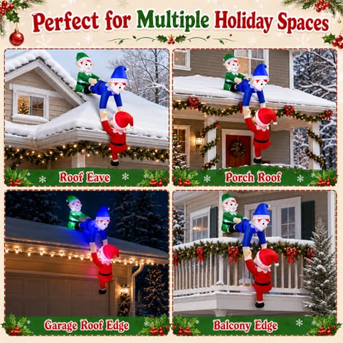 7FT Christmas Inflatable 3 Climbing Elves Blow Up Decorations with