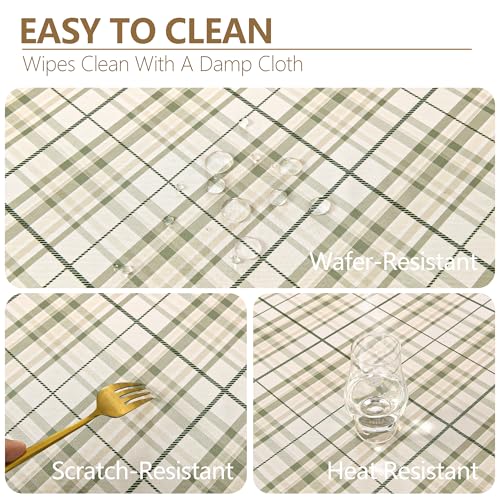 DWCN Checkered Tablecloth 60 x 84 Inch Rectangular Sage Green & White - Waterproof