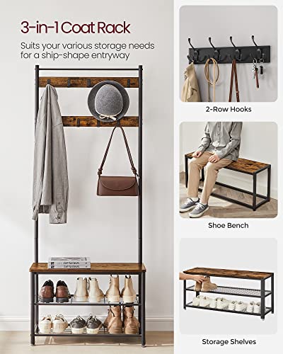 3-in-1 Industrial Hall Tree with Shoe Storage Bench and 9 Coat Hooks