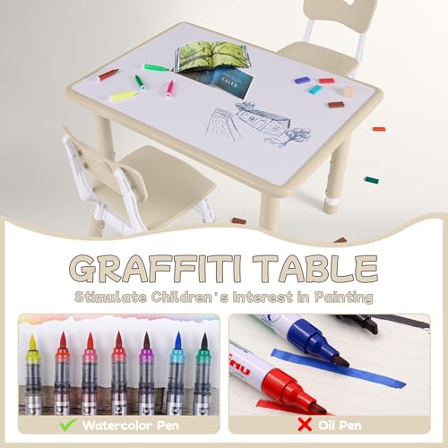 GITAWUSA Toddler Table & 4 Chairs Set, Height Adjustable, 31.5x23.6 Beige, Kids Play & Study
