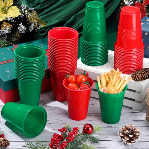 Kochorie 50 Pack Red & Green 16 Oz Disposable Plastic Cups for Christmas Parties