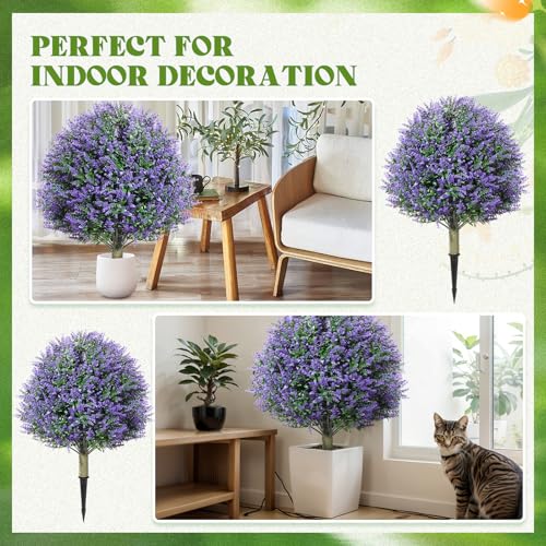 2-Pack 24-Inch Artificial Topiary Ball Trees with Ground Spikes, Purple