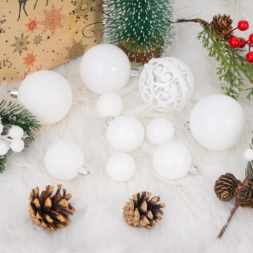 Shatterproof 100-Pack Christmas Ball Ornaments Set, 3/4/6 cm White Xmas Tree Decorations