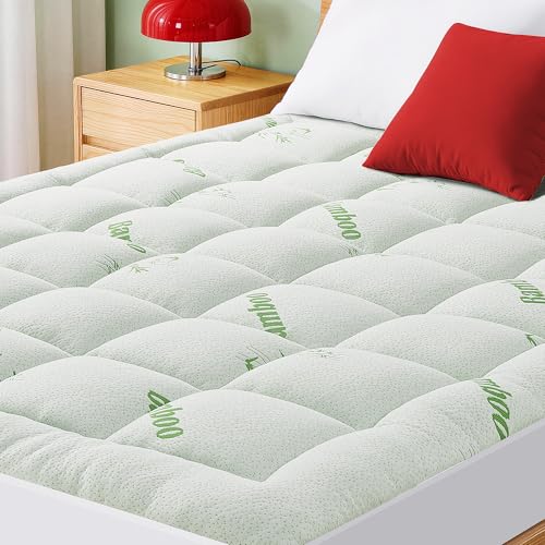 GRUSIGN Cooling Bamboo Mattress Pad - Full Size Pillow Top Topper, Green