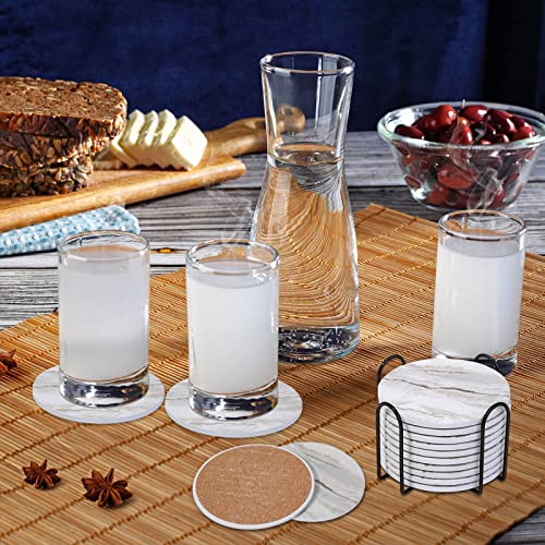 Absorbent Ceramic Drink Coasters with Holder - Set of 6, Marble Style