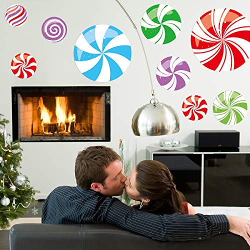 Fancy Land Peppermint Floor Decals - Colorful Christmas Stickers, 36 pcs