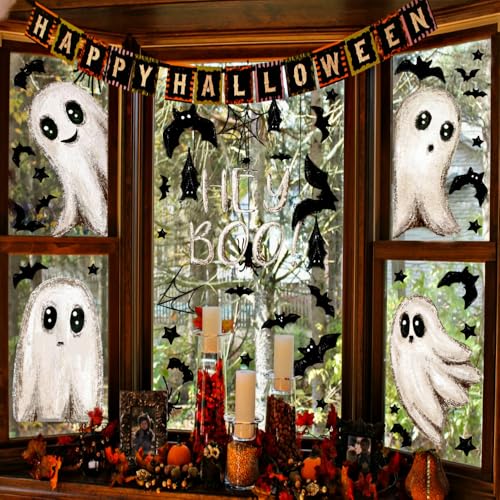 6 Sheets Halloween Ghost Window Clings - Waterproof Reusable Decals