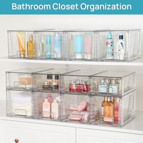 Clear Stackable Storage Drawers 4 Pack Large Pull-Out Bins