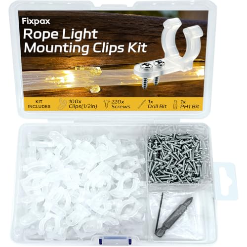 Fixpax 1/2-Inch LED Rope Light Mounting Clips & Hangers – Indoor/Outdoor