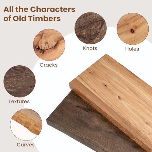 Rustic Live Edge Floating Shelves - Solid Elm Wood Wall Shelves (24 Inch, Set of 2)