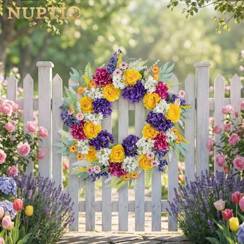 26 Inch Artificial Spring and Summer Wreath for Front Door with Hanger