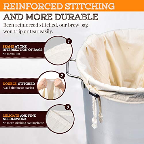 Cotton Brew Bag 26x22 Inch 2 Pack, Unbleached Reusable Straining Bag with Drawstring for Homebrewing and Fruit Wine Making