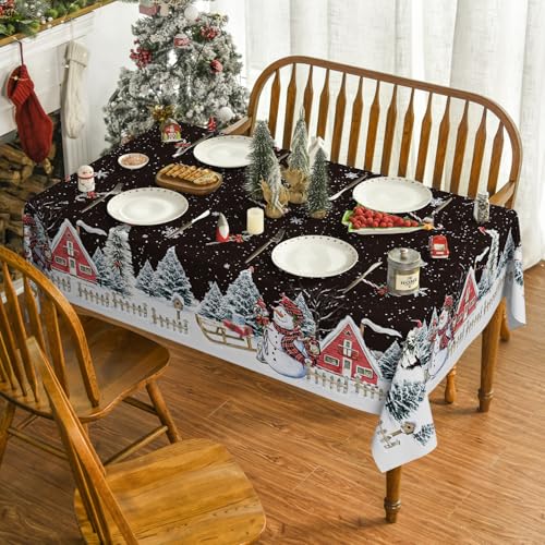 Horaldaily Christmas Tablecloth 60 x 120 Black Rectangular SnowmanPattern