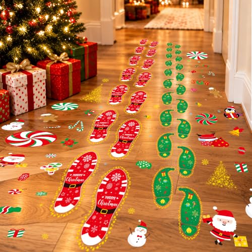 Christmas Peppermint Floor Decals 264-Piece Santa Footprints Sticker Set