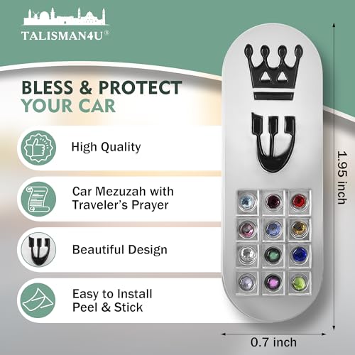 Car Mezuzah with Travelers Prayer Scroll and Hoshen Stones - Nickel Finish