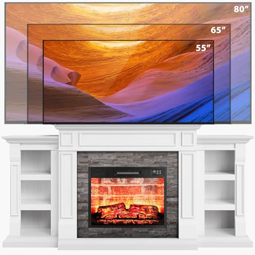 72-Inch Electric Fireplace TV Stand with Mantel and Storage Cabinets