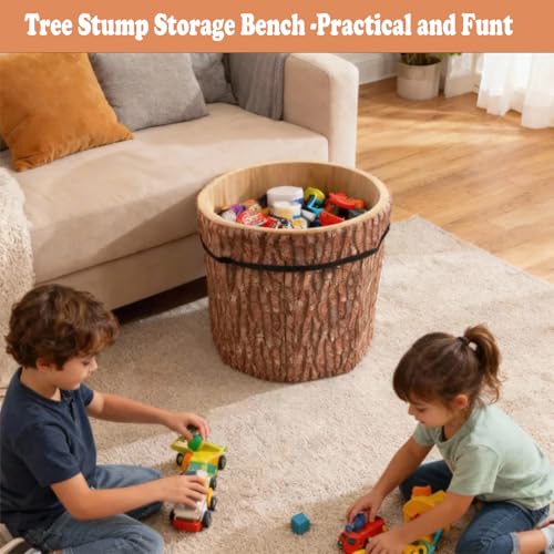 Tree Stump Storage Ottoman, Collapsible Foldable Toy Box & Foot Stool