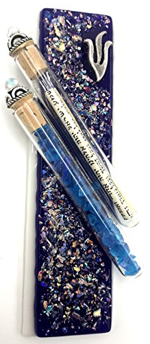 Art Glass Wedding Mezuzah with Shard Vessel - Handmade Blue Fused Glass