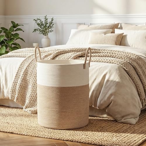 Large Cotton Rope Woven Laundry Hamper - 60L Storage Basket with Handles