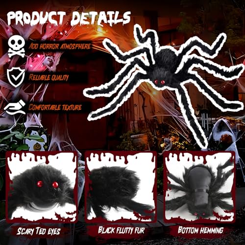 6.6 Ft Giant Halloween Spider Decoration - Poseable Furry Fake Spider