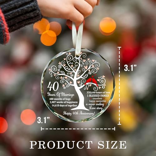 40th Wedding Anniversary Glass Ornament - Ruby Anniversary Keepsake Gift