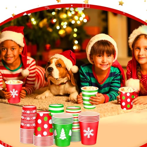 Maxcheck 300 Pieces 8oz Christmas Disposable Coffee Cups Holiday Party Drinkware