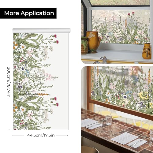 Stained Glass Window Film - Colorful Wildflower Design, 17.5 x 78.7 in, Removable DIY Static Clings