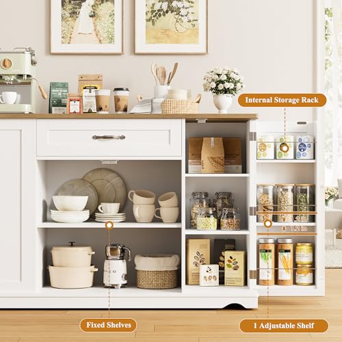 47-Inch Rolling Kitchen Island Cart with Storage Drawers & Shelves - White