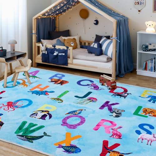 Alphabet Classroom Rug, 3x5 Non-Slip Washable Carpet for Kids Playroom