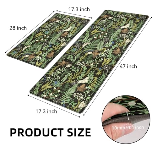 2-Piece Botanical Anti-Fatigue Kitchen Mat Set, Waterproof PVC Standing Rugs