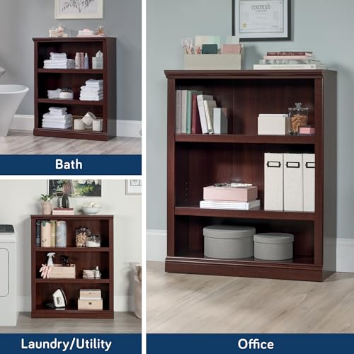 3-Shelf Adjustable Bookcase, Cherry Finish Storage Organizer