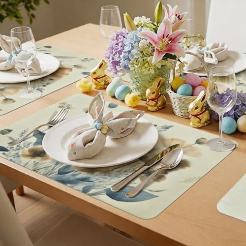 Washable Vinyl Placemats Set of 4 - 12x17 Inch Heat Resistant Table Mats