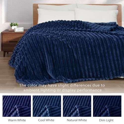 Exclusivo Mezcla Navy Blue Striped Fleece Throw Blanket 50x60 inches