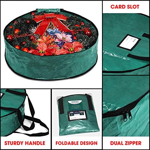ProPik Christmas Wreath Storage Bag - Heavy-Duty Tear Resistant Container with Handles | 30” X 8” (Green)