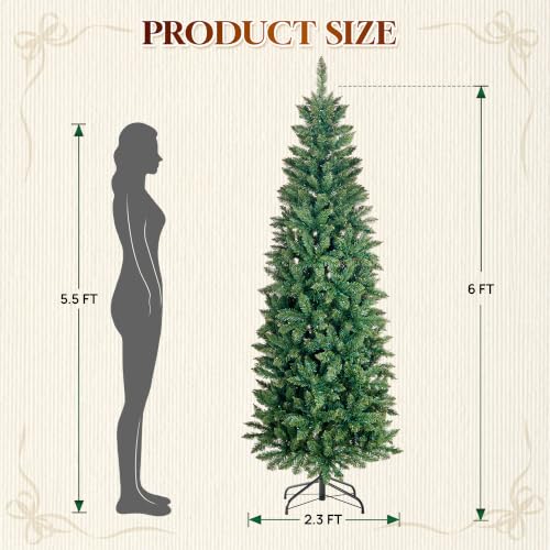 6 ft Prelit Pencil Christmas Tree with RGBW Lights, App Control – Green 6ft 3in