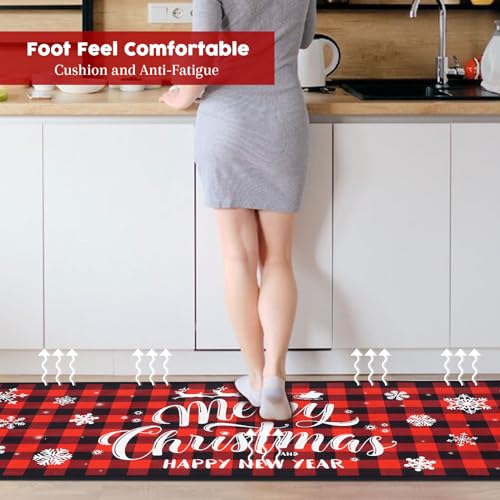 Voanos Christmas Buffalo Plaid Kitchen Rugs Set - Red Truck Holiday Decor, 17x30 & 17x47 Rectangular Variations