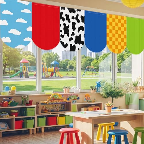 6-Piece Cartoon Story Classroom Curtains Set, 24 x 36 Inch Window Drapes