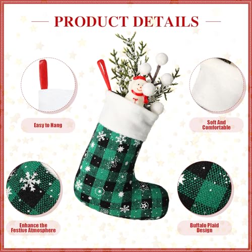 Laumoi Mini Christmas Stockings Bulk 5 Inch Buffalo Plaid Holiday Decor (60 Pieces)