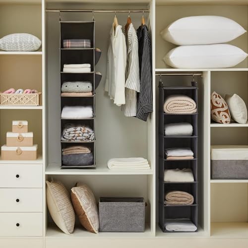 YOUDENOVA Hanging Closet Organizer 6-Shelf Grey with Side Pockets