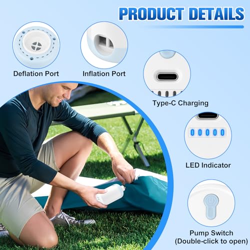 Portable Air Pump for Inflatables - Ultra-Fast Rechargeable Inflator with 5 Nozzles