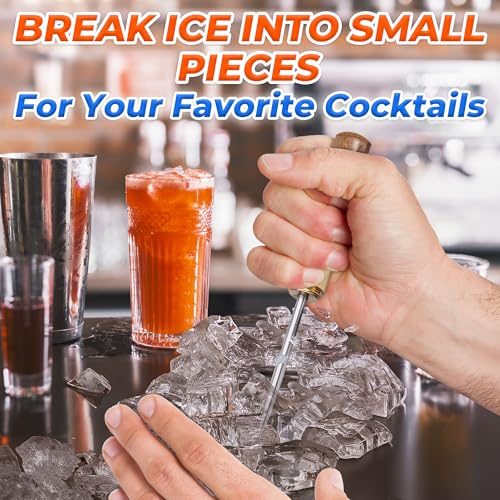 KETAR 3 Pcs Stainless Steel Ice Picks with Wooden Handles – Bar & Cocktail Tool Set