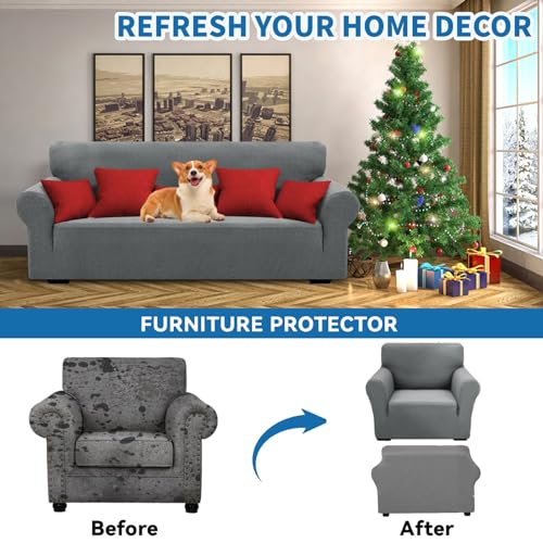 Stretch Armchair Cover - Soft Elastic Furniture Protector (31"-46", Light Gray)
