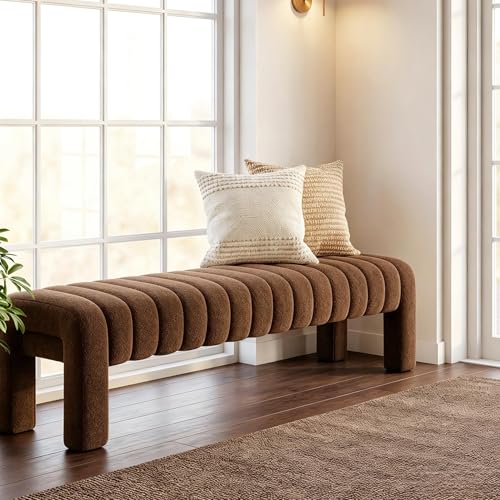 63-Inch Upholstered Bedroom Bench, Modern Boucle Entryway Bench